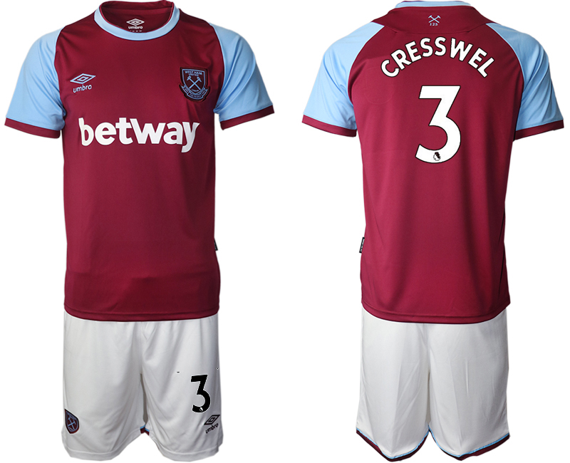 Men 2020-2021 club West Ham United home #3 red Soccer Jerseys